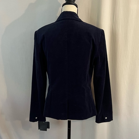 Liz Claiborne Navy Velvet Tailored Blazer with Rhinestone Snowflake Button NWT 6 - Picture 8 of 15